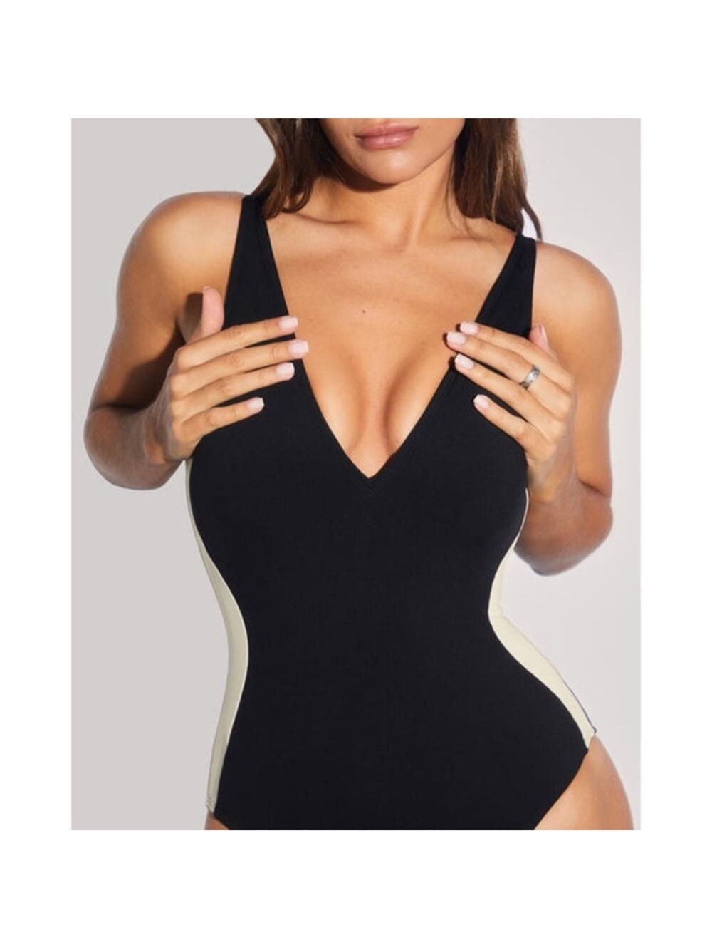 Women’s TA3 PLUNGY Black One-Piece Swimsuit with built in shapewear